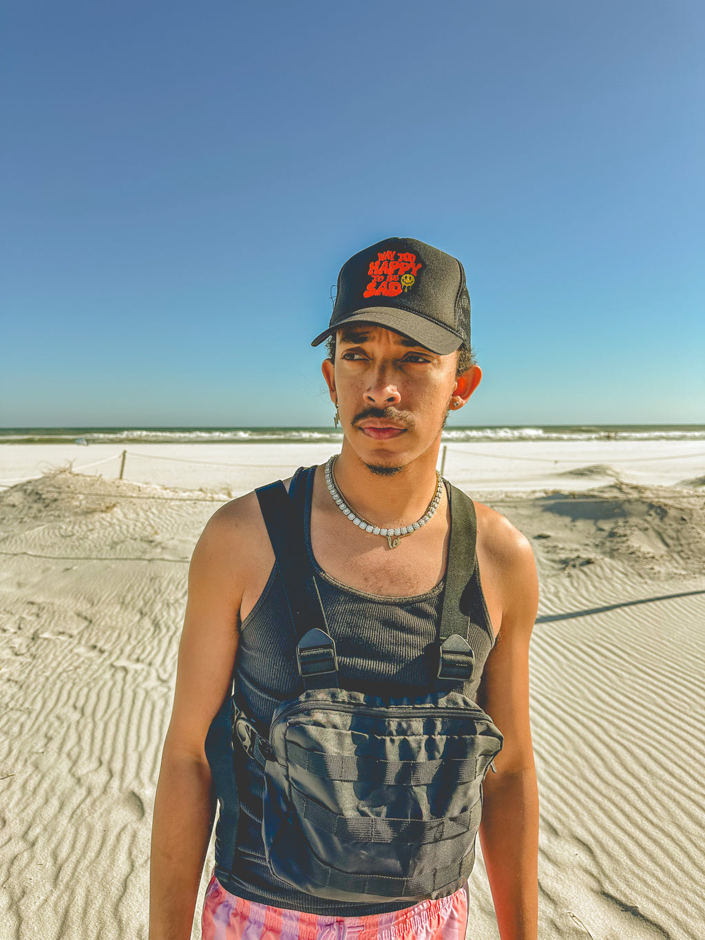 Way Too Happy Embroidered Trucker